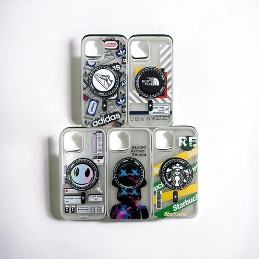 [773728] Estuche Magsafe Transparente Decorado con Pop Socket